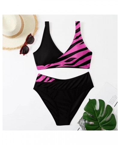 High Waisted Bikini Sets for Women 2 Piece Tankini Tops Swimwear Tankini Tops Push Up with Bikini Bottoms C-hot Pink $10.89 S...