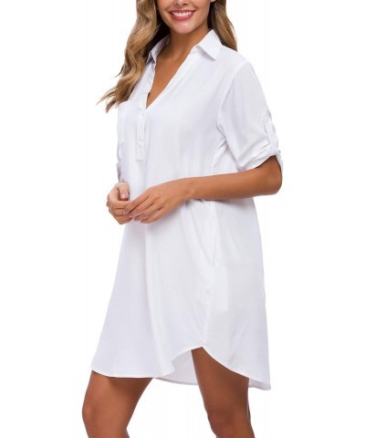 Shirt Dresses for Women 3/4 Sleeve V Neck Oversized Button Down Boyfriend Casual Tunic Dress $15.91 Blouses