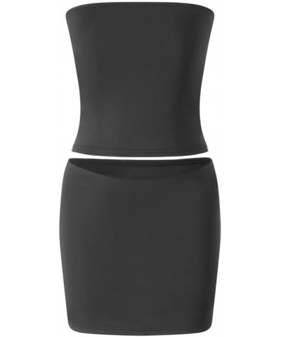 Women Sexy Two Piece Skirt Sets Strapless Hollow Out Tube Tops Bodycon Mini Skirts Night Party Club Outfit A1- Black $10.25 S...