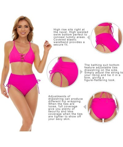 Women's High Waisted Bikini Bottoms Full Coverage Swimsuit Bathing Suit Bottom Adjustable Tie Side Swim Briefs Hot Pink $11.7...