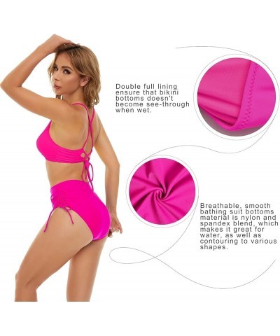 Women's High Waisted Bikini Bottoms Full Coverage Swimsuit Bathing Suit Bottom Adjustable Tie Side Swim Briefs Hot Pink $11.7...