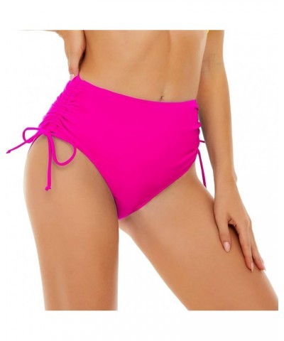 Women's High Waisted Bikini Bottoms Full Coverage Swimsuit Bathing Suit Bottom Adjustable Tie Side Swim Briefs Hot Pink $11.7...