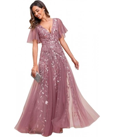 Women's Sequin Sparkly V-Neck Short Sleeve Maxi Evening Dress Prom Gowns 00734 Orchid $35.23 Dresses