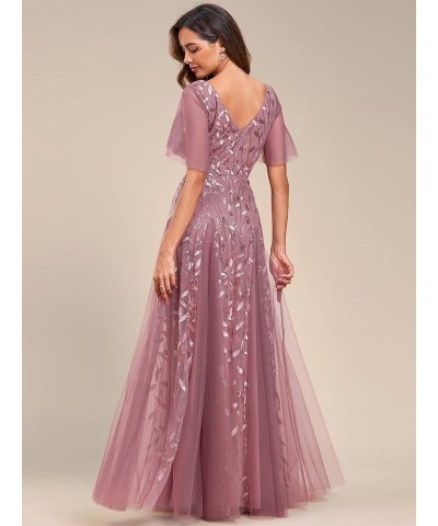 Women's Sequin Sparkly V-Neck Short Sleeve Maxi Evening Dress Prom Gowns 00734 Orchid $35.23 Dresses