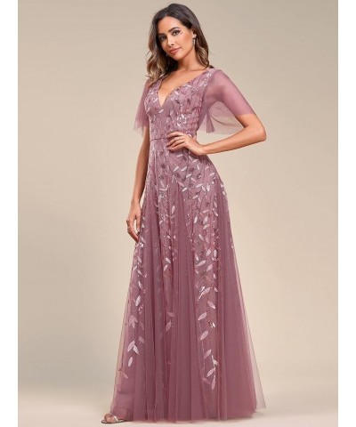 Women's Sequin Sparkly V-Neck Short Sleeve Maxi Evening Dress Prom Gowns 00734 Orchid $35.23 Dresses