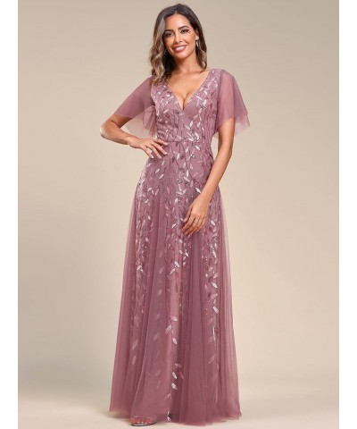 Women's Sequin Sparkly V-Neck Short Sleeve Maxi Evening Dress Prom Gowns 00734 Orchid $35.23 Dresses