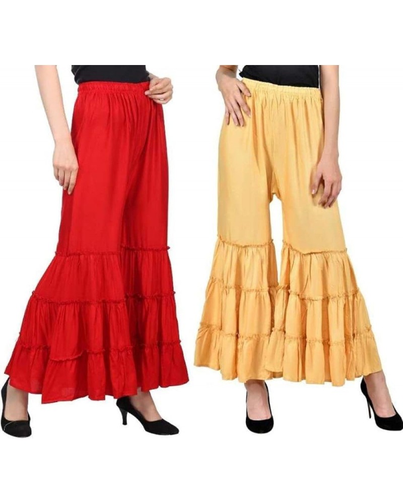 Women's Rayon Flared Garara-Sharara Combo Pack of 2 (Free Size - 28" to 38") Red.beige $34.21 Pants