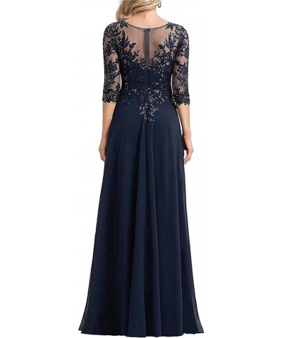 Women's Half Sleeve Appliques Mother of The Bride Dresses Long V Neck Mother of Groom Dresses with Sequins for Mom Navy Blue ...