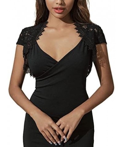 Evening Lace Bolero Jackets Short Sleeves Party Bride Wedding Dress Shrug Top Bridal Bolero for Women Black $11.54 Sweaters