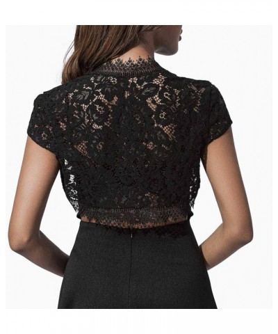 Evening Lace Bolero Jackets Short Sleeves Party Bride Wedding Dress Shrug Top Bridal Bolero for Women Black $11.54 Sweaters