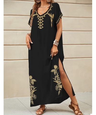 Embroidered Kaftan Dresses for Women Swimsuit Cover Ups Beach Caftan Maxi Dress A-black $20.64 Swimsuits