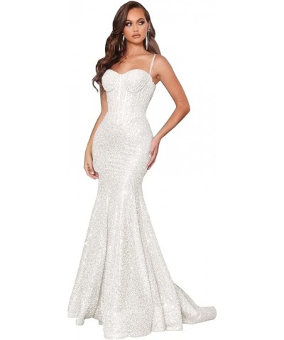 Sequin Mermaid Prom Dresses Sparkly Sexy Long Wrap Women's Formal Evening Party Gowns Corset 01-white $35.25 Dresses