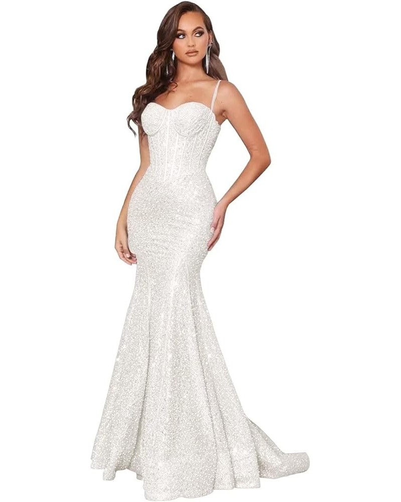 Sequin Mermaid Prom Dresses Sparkly Sexy Long Wrap Women's Formal Evening Party Gowns Corset 01-white $35.25 Dresses