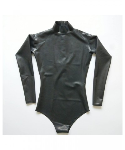 Black Latex Catsuit Back Zipper Long Sleeve Tight One Piece Rubber Bodysuit Swimsuit Club Wear $43.74 Swimsuits