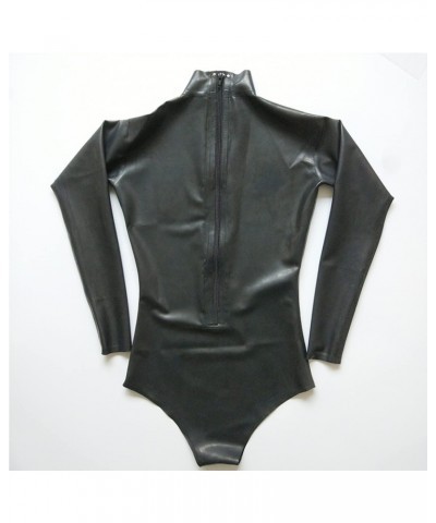 Black Latex Catsuit Back Zipper Long Sleeve Tight One Piece Rubber Bodysuit Swimsuit Club Wear $43.74 Swimsuits