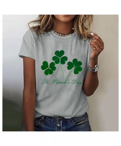 2024 St Patricks Day Shirt for Women Lucky Green Shamrock Irish T-Shirts Crewneck Cute Funny Clover Print Tee Tops 7-grey $10...