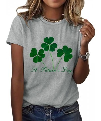 2024 St Patricks Day Shirt for Women Lucky Green Shamrock Irish T-Shirts Crewneck Cute Funny Clover Print Tee Tops 7-grey $10...