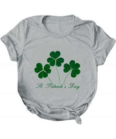 2024 St Patricks Day Shirt for Women Lucky Green Shamrock Irish T-Shirts Crewneck Cute Funny Clover Print Tee Tops 7-grey $10...