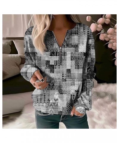 Women's Long Sleeve Shirts Fall Fashion 2023 Tops Floral Half Zip Casual Long Sleeve Hoodie Crew Neck Loose Sweatshirt N,blac...