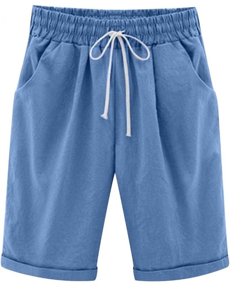 Women's Solid Color Summer Shorts Drawstring Elastic Waist Long Shorts Vacation Trendy Bermuda Shorts with Pockets Blue 1 $6....