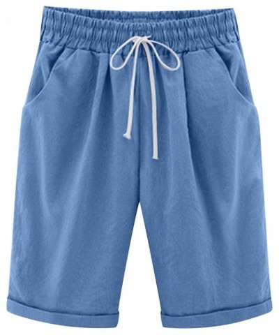 Women's Solid Color Summer Shorts Drawstring Elastic Waist Long Shorts Vacation Trendy Bermuda Shorts with Pockets Blue 1 $6....