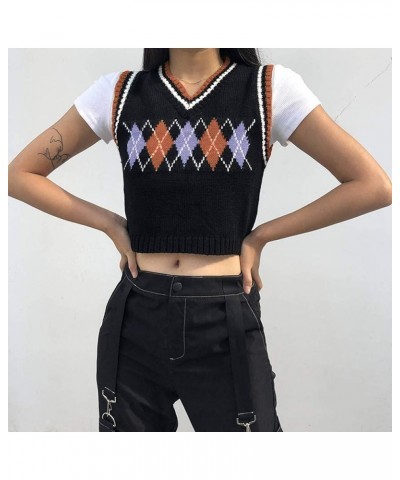 Women's Slim V Neck Sweater Vest Uniform Knit Sleeveless Sweater Ribbed Tank Crop Winter Kitwear Brown $10.99 Sweaters