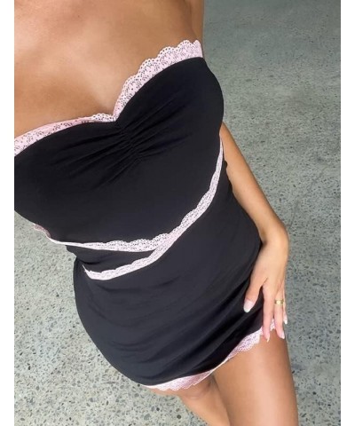 Sexy Strapless Off Shoulder Floral Mini Dress Sleeveless Bodycon Runched Tube Dress Backless Party Club Short Dress 1-q Black...