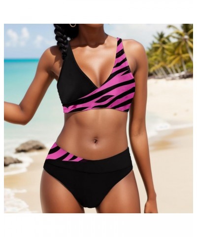 High Waisted Bikini Sets for Women 2 Piece Tankini Tops Swimwear Tankini Tops Push Up with Bikini Bottoms C-hot Pink $10.89 S...