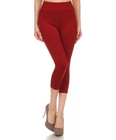 Women's Solid Color Seamless Capri Leggings Burgundy $9.00 Leggings