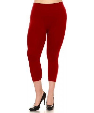 Women's Solid Color Seamless Capri Leggings Burgundy $9.00 Leggings