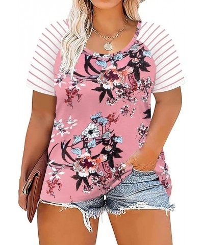 Women's Plus Size Tops Striped Raglan Tee Shirts Casual Tunics Blouses 04_floral_064 $17.99 Tops