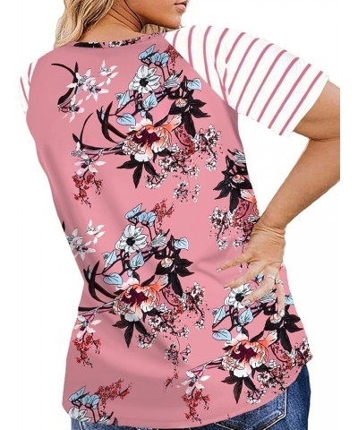 Women's Plus Size Tops Striped Raglan Tee Shirts Casual Tunics Blouses 04_floral_064 $17.99 Tops