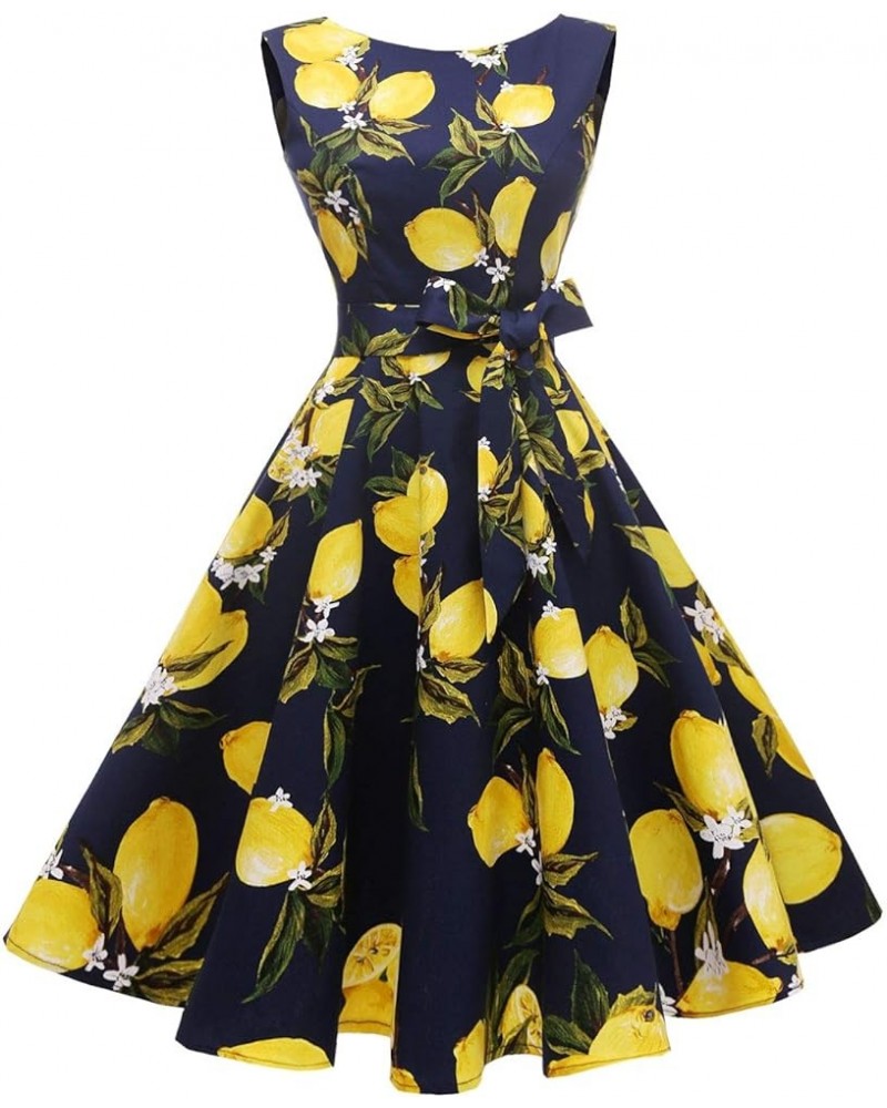 Women's Boatneck Sleeveless Swing Vintage 1950s Cocktail Dress New Lemon Navy $22.79 Dresses