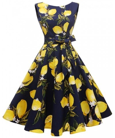 Women's Boatneck Sleeveless Swing Vintage 1950s Cocktail Dress New Lemon Navy $22.79 Dresses