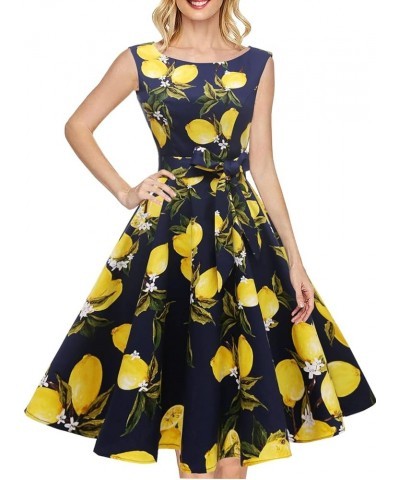 Women's Boatneck Sleeveless Swing Vintage 1950s Cocktail Dress New Lemon Navy $22.79 Dresses