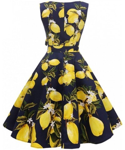 Women's Boatneck Sleeveless Swing Vintage 1950s Cocktail Dress New Lemon Navy $22.79 Dresses