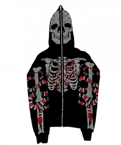 Y2k Hoodie Graphic Jackets Rhinestone Oversized Full Zip Up Hoodies for Women Men Aesthetic Goth Punk Halloween Clothes Black...