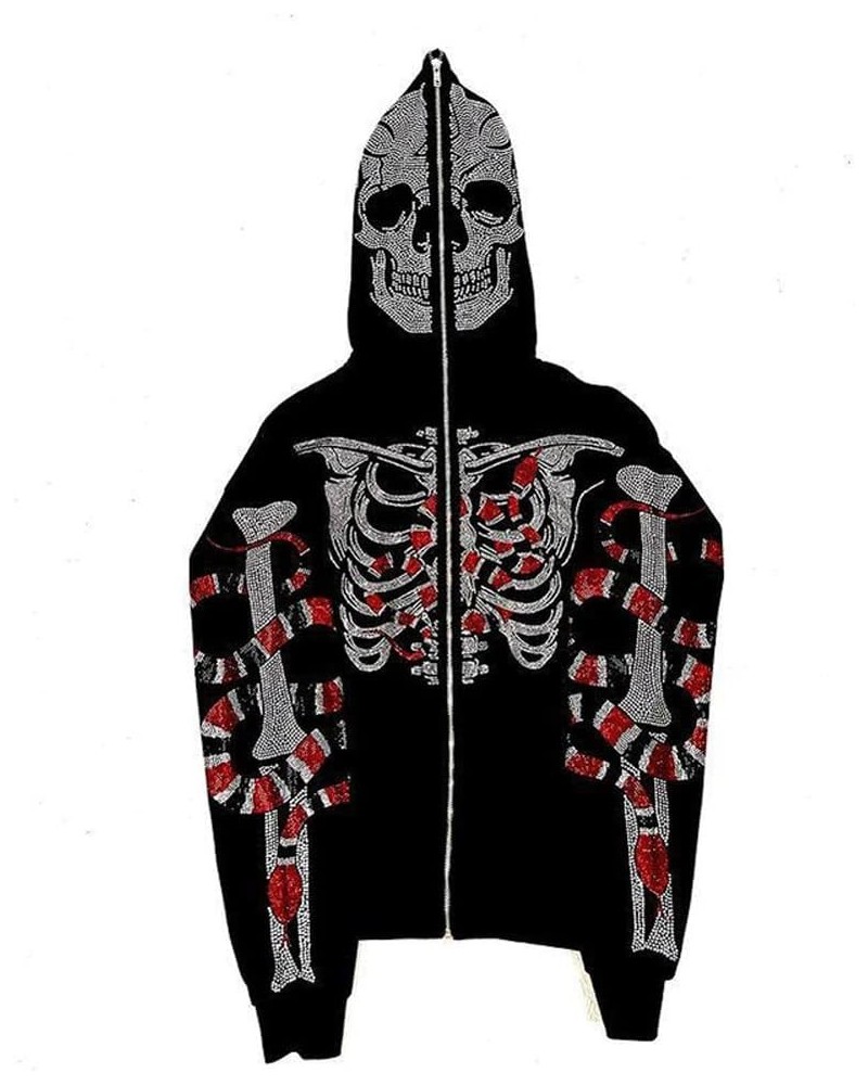 Y2k Hoodie Graphic Jackets Rhinestone Oversized Full Zip Up Hoodies for Women Men Aesthetic Goth Punk Halloween Clothes Black...