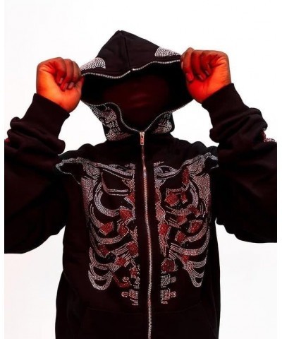 Y2k Hoodie Graphic Jackets Rhinestone Oversized Full Zip Up Hoodies for Women Men Aesthetic Goth Punk Halloween Clothes Black...