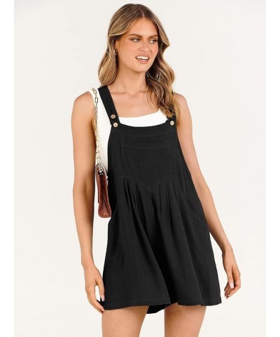 Women's Short Overalls Summer Casual Adjustable Strap Loose Linen Short Bib Overalls Jumpsuit Rompers Black $19.59 Rompers