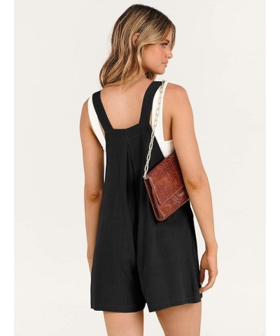 Women's Short Overalls Summer Casual Adjustable Strap Loose Linen Short Bib Overalls Jumpsuit Rompers Black $19.59 Rompers