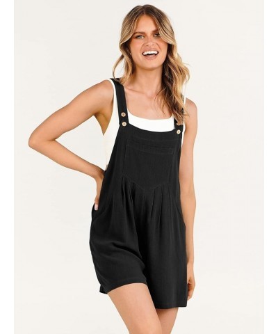 Women's Short Overalls Summer Casual Adjustable Strap Loose Linen Short Bib Overalls Jumpsuit Rompers Black $19.59 Rompers