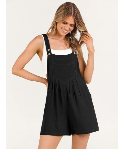 Women's Short Overalls Summer Casual Adjustable Strap Loose Linen Short Bib Overalls Jumpsuit Rompers Black $19.59 Rompers