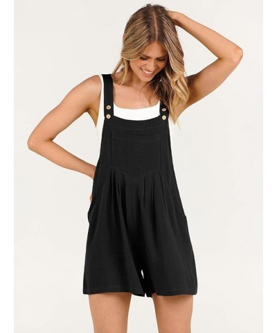 Women's Short Overalls Summer Casual Adjustable Strap Loose Linen Short Bib Overalls Jumpsuit Rompers Black $19.59 Rompers