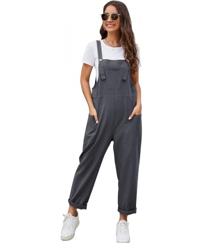 Women's Baggy Comfy Overalls, Casual Cotton Loose Fit Wide Leg Jumpsuits with Pockets Dark Grey $16.79 Overalls