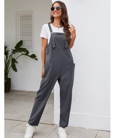 Women's Baggy Comfy Overalls, Casual Cotton Loose Fit Wide Leg Jumpsuits with Pockets Dark Grey $16.79 Overalls