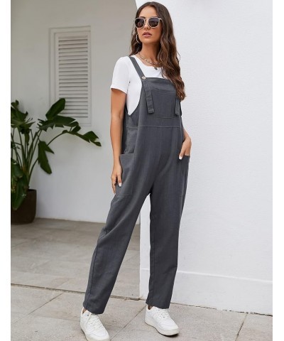 Women's Baggy Comfy Overalls, Casual Cotton Loose Fit Wide Leg Jumpsuits with Pockets Dark Grey $16.79 Overalls