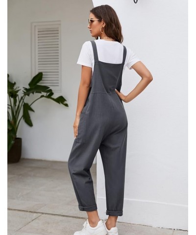 Women's Baggy Comfy Overalls, Casual Cotton Loose Fit Wide Leg Jumpsuits with Pockets Dark Grey $16.79 Overalls