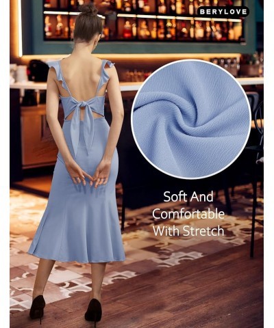 Women's Prom Dress Bodycon Split Backless Tie Casual Cocktail Party with Ruffle Sleeve Bridesmaid Dresses Sky Blue $18.19 Others