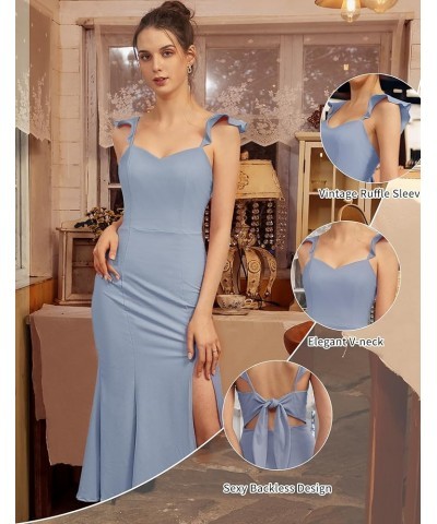 Women's Prom Dress Bodycon Split Backless Tie Casual Cocktail Party with Ruffle Sleeve Bridesmaid Dresses Sky Blue $18.19 Others